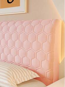Hexagon Pattern Quilted Soft Bread-Shaped Headboard Cover, Thick Solid Color Dust-Proof Protective Bedding Accessory, All-Season Use, Fixed Back Adhesive, Elastic Stretchable, Removable - Pink - View 14