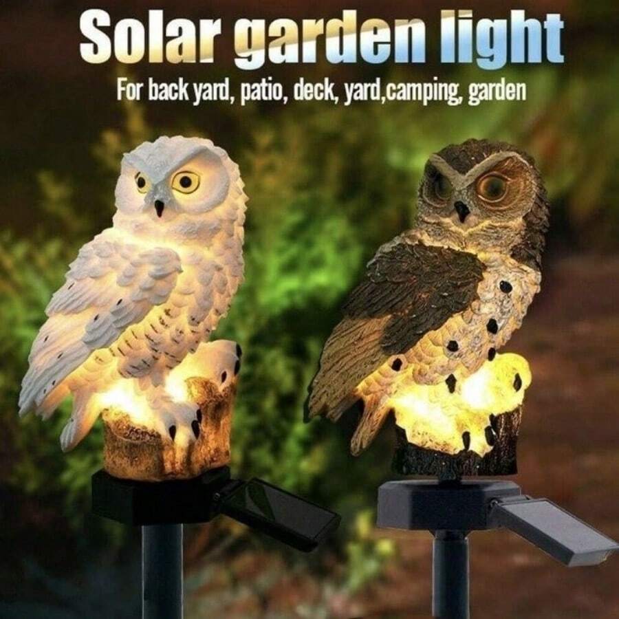 Solar Powered Owl Lawn Light, Resin Realistic Craft Outdoor Glowing Decorative Light, Garden Landscape Light, Light-Control Sensor Ground Stake Light, Animal Model Landscape Light, Holiday Atmosphere Light - Resin Owl Lawn Light - View 1