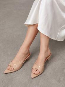 Women's Pointed Toe Mule Heels, Camel Low Block Heel Sandals, Stylish Versatile Casual Shoes - Camel - View 2