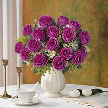 1pc Artificial Rose Bouquet, Suitable For Home Decor, Kitchen Decor, Autumn Decor, Outdoor Decor, Tabletop Decor, Wedding Decor, Artificial Plants, Women's Gifts, Back To School - Purple - View 5