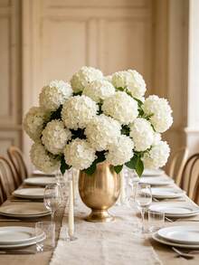 [Quantity] Pcs/Set 9.06 Inch Artificial Hydrangea Bouquet, Faux Hydrangea Stems, Suitable For Wedding Centerpieces, Home Decor (White) - Multicolor - View 5
