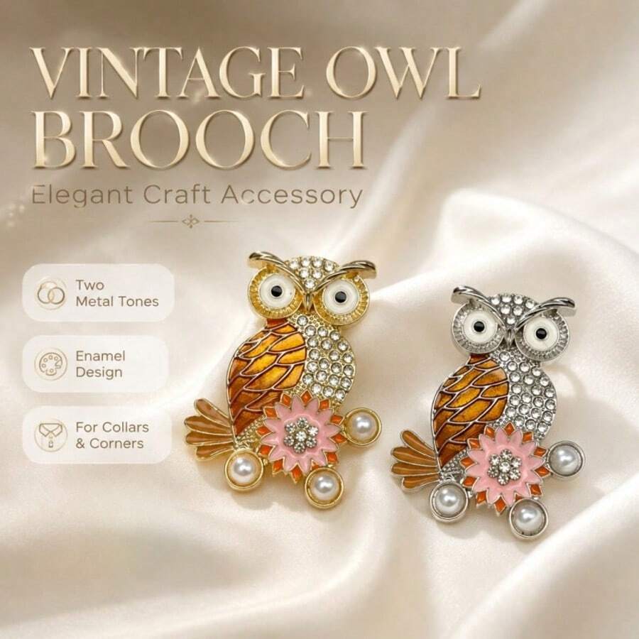 Retro Enamel Owl Lapel Pin, Rhinestone Pearl Flower Inlaid Animal Brooch, Two‑Tone Elegant Accessory For Women Daily Outfit - Multicolor - View 1