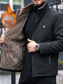 Men's Fleece Jacket, Fashion Zipper Stand Collar Jacket With Zipper Pockets - Black - View 1