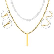 Bộ 2 dây chuyền choker nam phối nhiều lớp bằng thép không gỉ, mặt thanh dài hình vuông đính hạt, màu vàng/bạc thời trang - Thanh hình chữ nhật - Xem 4