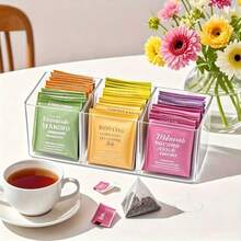 1pc 3-Compartment Lucky Tea Bag Storage Box, Suitable For Kitchen Cabinets, Coffee Corners And Tableware Storage - Multicolor - View 1