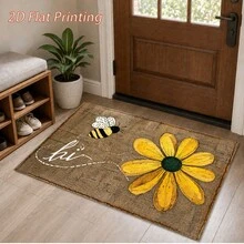 1pc, Bee & Daisy Pattern Printed Faux Cashmere Kitchen Mat, Absorbent Kitchen Floor Mat, Kitchen Rug, Long Runner Mat, Sink Front Mat, Suitable For Kitchen, Bathroom, Entryway, Hallway, Laundry Room And Home Decor - Multicolor - View 6