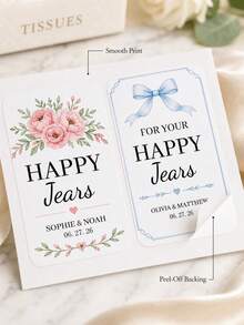 5/10/25pc Custom Wedding Tissue Labels Sticker, Personalized Happy Tears Stickers With Names And Date, Elegant Floral Bow Laurel And Gold Designs For Ceremony Favors, Bridal Shower Decor, Reception Welcome Table, Memorial Tears Of Joy Keepsake Labels - Multicolor - View 6
