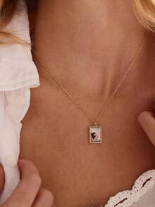 Personalized Photo Necklace, Customized Square Photo Pendant, Engraved Back, Pet Memorial Gift - Multicolor - View 4