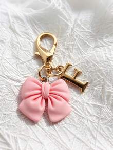 1pc 2-In-1 26 Letters + Pink Bow Lobster Clasp, Exquisite Cute Pink Bow Keychain/A-Z 26 Letters Keychain/Suitable For Bags, Wallets And Other Decorative Accessories, Ideal Holiday Gift Accessory - Multicolor - View 30