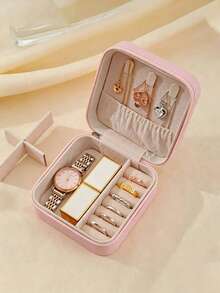 1pc Mini Portable Jewelry Box, Travel Earring Ring Necklace Dust-Proof Storage Box, Zipper Small Jewelry Pouch, Essential Jewelry Organizer For Travel And Business Trips - Multicolor - View 5