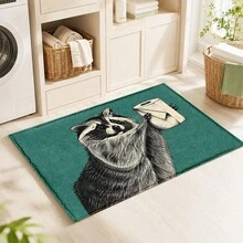 1pc Funny Raccoon Toilet Paper Pattern Printed Faux Cashmere Kitchen Mat, Absorbent Kitchen Floor Mat, Kitchen Rug, Long Runner Mat, Sink Front Mat, Suitable For Kitchen, Bathroom, Entryway, Hallway, Laundry Room And Home Decor - Multicolor - View 8