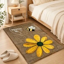 1pc, Bee & Daisy Pattern Printed Faux Cashmere Kitchen Mat, Absorbent Kitchen Floor Mat, Kitchen Rug, Long Runner Mat, Sink Front Mat, Suitable For Kitchen, Bathroom, Entryway, Hallway, Laundry Room And Home Decor - Multicolor - View 9