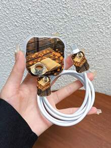 3pcs Set Wavy Pattern Charger Cable Protector UV Painted Autumn Element Fallen Leaves Scene Pattern Suitable For UK Standard 20W Apple Charger Protective Cover, Transparent Anti-Shatter Cover, Protects Phone, 3-Prong Charger, Charging Accessories, Cable Protective Cover, - Multicolor - View 1