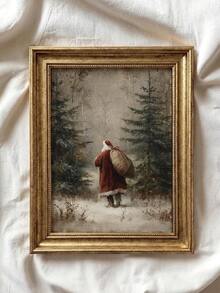 1 Piece, Santa Claus Canvas Painting: Vintage Style Holiday Artwork With Nostalgic Vibe, Classic Christmas Atmosphere, Snowy Forest Landscape, Printable Seasonal Wall Decor - Santa Claus, Yuletide, Xmas, Christmas Day, Canvas Wall Decor, Popular Autumn Farmhouse Style Canvas Poster, Suitable For Modern Home Decor, Room, Living Room, Bathroom, Kitchen, Living Room, Home Decor. - A - View 1