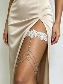 1pc Sexy Lace Rhinestone Tassel Thigh Chain, Fashionable Elegant Elegant Sexy Party Daily Wear Accessory, Holiday Gift, Halloween Accessory, Elastic (Do Not Pull Too Hard, Handmade May Have 1-3cm Error) - White Lace Rhinestone Tassel Leg Chain - View 11