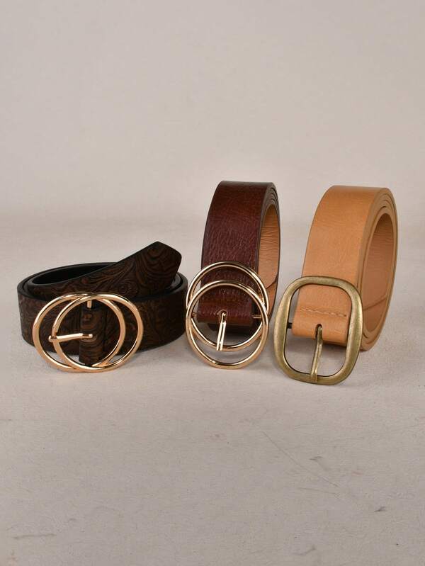 3pcs Minimalist Fashion Versatile Women's Belts Solid Color Casual Punk Bohemian Vintage Court Style Party Cute Sexy Street Elegant PU Leather Women's Belts All Season