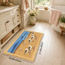 1pc Beach Water Bird Pattern Printed Faux Cashmere Kitchen Mat, Absorbent Kitchen Rug, Kitchen Carpet, Long Runner Mat, Sink Front Mat, Suitable For Kitchen, Bathroom, Entryway, Hallway, Laundry Room And Home Decor - Multicolor - View 15