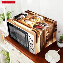 2D Flat 1pc Microwave Dust Cover, 3 Cute Cats Pattern Kitchen Appliance Dust Cover, 35 X 85 Cm Polyester Microwave Top Cover, Home Refrigerator Toaster Protective Cloth, Kitchen Decor - Multicolor - View 3