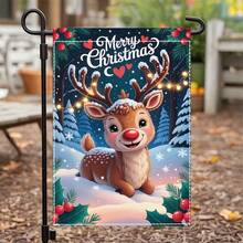 2D Flat Design - Single Piece 2D Flat Design - Flat 2D Design, Christmas Reindeer Welcome Garden Flag, No Flag Pole, Size 12X18 Inches, Durable Polyester Material, Suitable For Yard Decoration, Single-Sided Printing, No Flag Pole Included - A - View 5