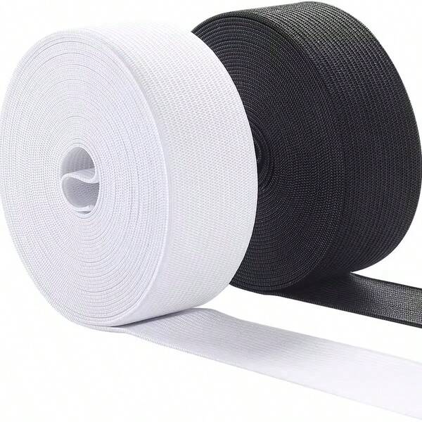 2 Rolls Elastic Sewing Tape, Durable And High Elasticity Knitted Fabric, Sewing Waistband, 10 Meters (5 Meters White, 5 Meters Black)
