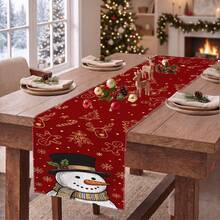 1pc Christmas Snowman Snowflake Gingerbread Man Print Table Runner, Suitable For Holiday, Party, Birthday, Dinner, Restaurant Table Decor, Christmas Home Decoration - Multicolor - View 6