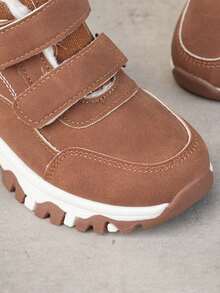 1 Pair Kids Winter Thermal Lined Snow Sports Shoes With Hook-And-Loop Thick Sole Warm - Brown - View 5