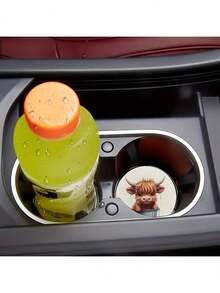 2pcs Cow Print Absorbent Car Cup Holder Coasters - Women's Car Interior Accessories, Suitable For Car And Home Desktop Cup Mats - A - View 4