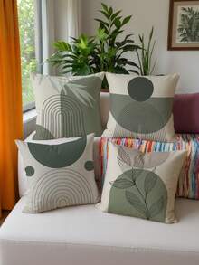 shangxia 4Pcs, Boho Sage Green Pillow Covers, Boho Abstract Geometric Leaf Throw Pillow Covers - Contemporary Sage Green, Machine Washable Polyester, Single-Sided Design - 16x16, 18x18, 20x20 Inches, No Pillow Insert. - Multicolor - View 9