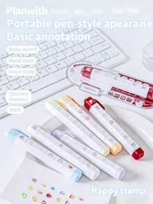 Multi-Layer Stamp Pen, Rotatable And Detachable, Multiple Patterns, High Aesthetic, Suitable For Decorating Journals, Notebooks, Planners, Daily Note-Taking And Marking, Compact And Portable, Back To School Stationery, Holiday Gift For Family And Friends - Multiple Styles - View 2