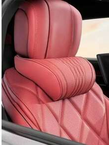 1pc Luxury Nappa Leather Car Neck Pillow & Lumbar Support Cushion, Breathable Perforated Design With Exquisite Embroidery, Built-In Memory Foam Ergonomic Support, All-Season Car Interior Accessory, Suitable For Most Car Models For Long-Distance Driving - A - View 9