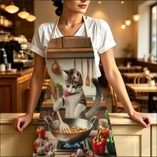 1pc Cartoon Cute Cooking Cat Creative Print Apron - Sleeveless Design, Durable And Comfortable Fit, Featuring Cat Cooking Pattern, Suitable For Cooking, Baking And Home Cleaning, Household Cleaning, Housework Apron, Hand-Painted Gardening Apron, Fun Home Gift - Multicolor - View 9