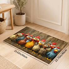 1pc Cartoon Farm Rooster Print Faux Cashmere Kitchen Mat, Absorbent Kitchen Rug, Kitchen Carpet, Long Runner Mat, Sink Front Mat, Suitable For Kitchen, Bathroom, Entryway, Hallway, Laundry Room And Home Decor - Multicolor - View 11
