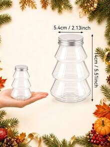 5pcs/Set Botol Bening Berbentuk Pohon Natal, Wadah Hadiah Liburan, Cocok untuk Dekorasi Natal, Dekorasi Meja Thanksgiving, Suvenir Pesta, dan Dekorasi Rumah - Clear - View 2