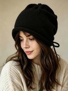 Acrylic Knit Drawstring Beanie, Elastic Breathable Fabric, Ear Protection Design, Hand Washable, Suitable For Warm Urban Style - Multicolor - View 9