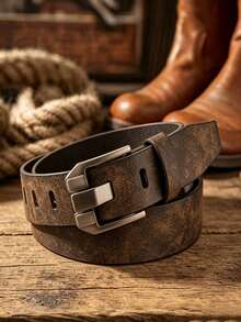 1pc Men's Belt - Multi-Functional Casual Business Style, Durable Alloy Buckle, Easy To Wear, Hollow Perforated Design, Suitable For Golf And Various Occasions, Casual Business Belt - Brown - View 1