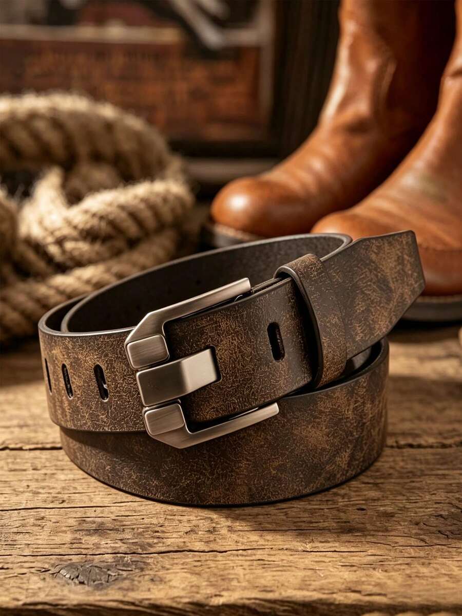 1pc Men's Belt - Multi-Functional Casual Business Style, Durable Alloy Buckle, Easy To Wear, Hollow Perforated Design, Suitable For Golf And Various Occasions, Casual Business Belt - Brown - View 1