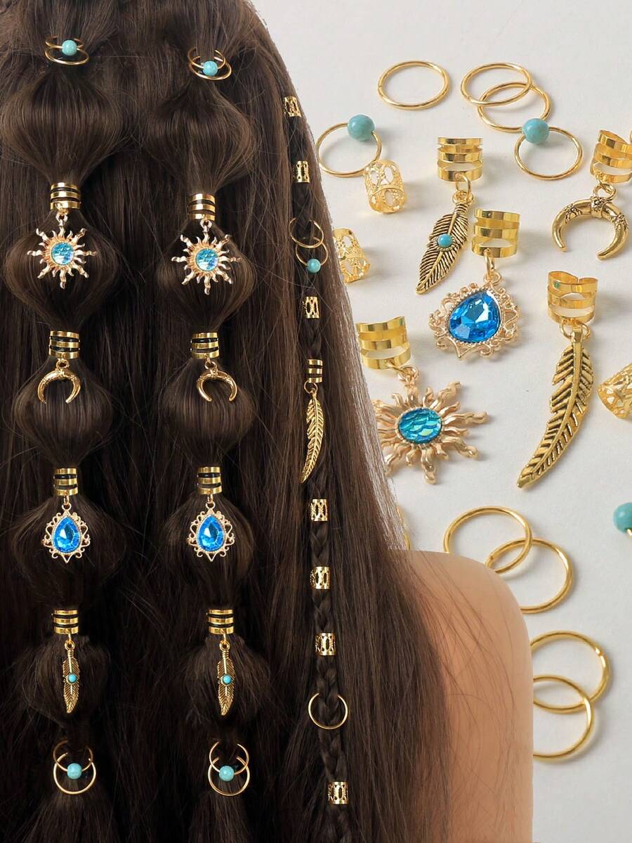 35 Buah Set Jepit Rambut Paduan Emas Berongga Vintage, Jepit Rambut Kepang Dreadlock, Bohemian, Aksesori Rambut yang Dapat Diatur untuk Gaya Rambut Kepang DIY - Emas - View 1