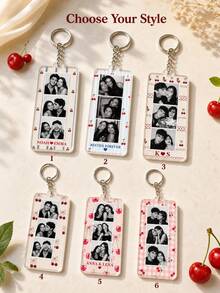 1pc Custom Personalized Photobooth Style Photo Couples Keychain, Striped Photo Keychain, Gift For Boyfriend, Best Friend Keychain, Anniversary Gift,Personalized Gift, Christmas Gift - Red - View 4