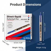 12pcs Direct Liquid Roller Ball Gel Pens, 0.5mm Fine Tip Quick Drying Smooth Writing Pens, Multicolor Black Blue Red, Suitable For Students Office Daily Writing Stationery Supplies - Sets - View 5