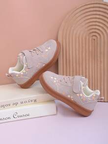 New Versatile Ditsy Floral German Training Shoes, Fashionable Casual Shoes, College Style Comfortable Soft Baby Shoes - Mauve Purple - View 1