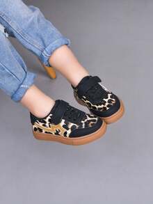 Leopard Print Kids Thick Sole Sneakers, Hook And Loop Anti-Slip, Unisex Casual Sports Shoes, Spring/Autumn New Style - Black - View 1