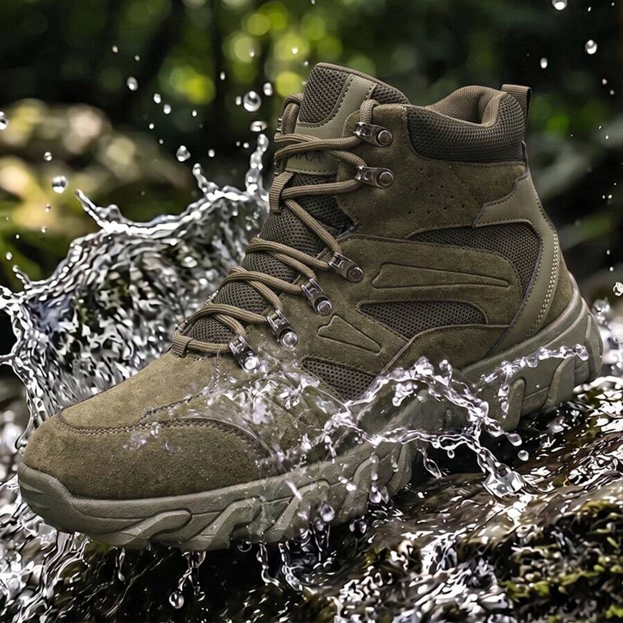 Vintage Style Men's High-Top Casual Boots Lace-Up Thick Sole Design Multi-Color Options Daily Commute Men's Shoes - Green - View 1