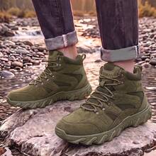 Sepatu Boots Kasual Pria Gaya Vintage Model Tinggi dengan Tali dan Sol Tebal, Tersedia Berbagai Pilihan Warna, Cocok untuk Perjalanan Sehari-hari - Hijau - View 2