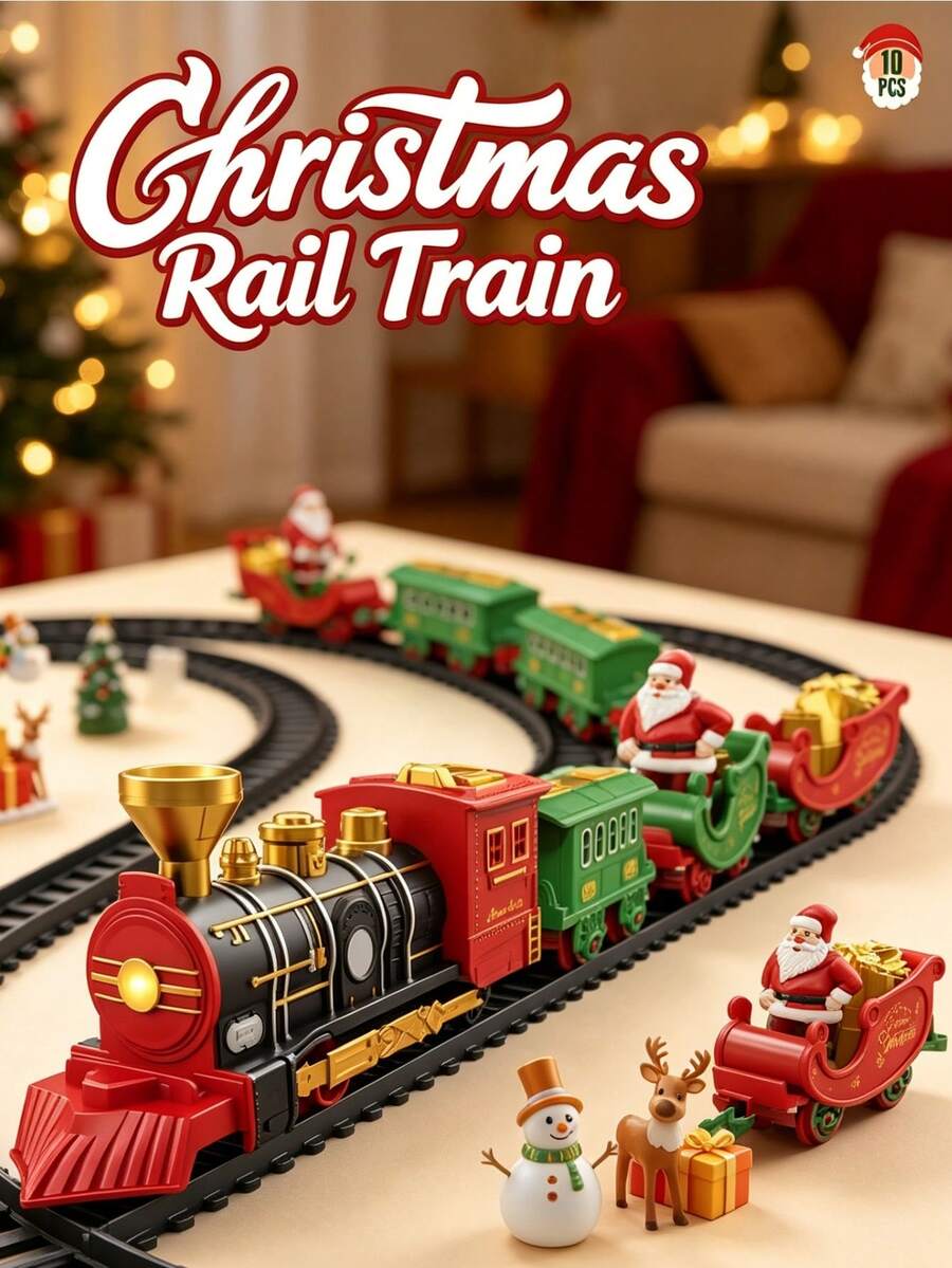 Christmas Train Set With Lights And Sound, Electric Locomotive Model With Tracks, Christmas Tree Toy, Creative Train Set Gift For Kids - Multicolor - View 1