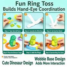 Dinosaur Rocking Balance Ring Toss Game Set, Children's Educational Ring Toss Toy, Develop Hand-Eye Coordination And Color Recognition, Parent-Child Interactive Indoor/Outdoor Party Game, Birthday Holiday Gift For Toddler Boys And Girls - Multicolor - View 7