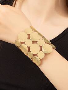 1pc Shiny Open Cuff Bracelet With Hammered Texture Hollow Design - Open Bracelet - View 5
