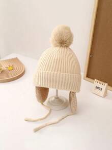 1pc Solid Color Thermal Lined Earflap Knit Hat Children Outdoor Cold-Proof Warm Woolen Cap - 1PC - View 5