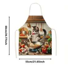 1pc Cartoon Cute Cooking Cat Creative Print Apron - Sleeveless Design, Durable And Comfortable Fit, Featuring Cat Cooking Pattern, Suitable For Cooking, Baking And Home Cleaning, Household Cleaning, Housework Apron, Hand-Painted Gardening Apron, Fun Home Gift - Multicolor - View 14