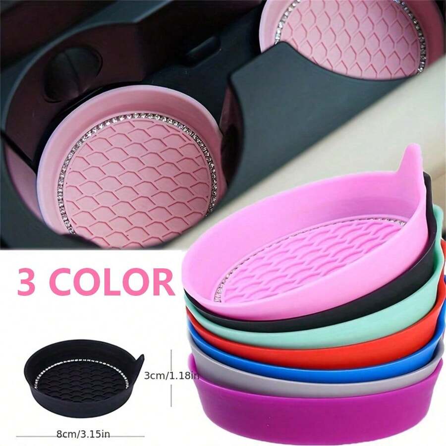 2pcs Silicone Car Cup Holder, Anti-Slip Diamond Texture Design, Universal Car Cup Holder Interior Accessory, Silicone Car Diamond Water Cup Mat, Anti-Slip Mat, Heat-Insulating Mat, Novel Style, Waterproof And Anti-Slip