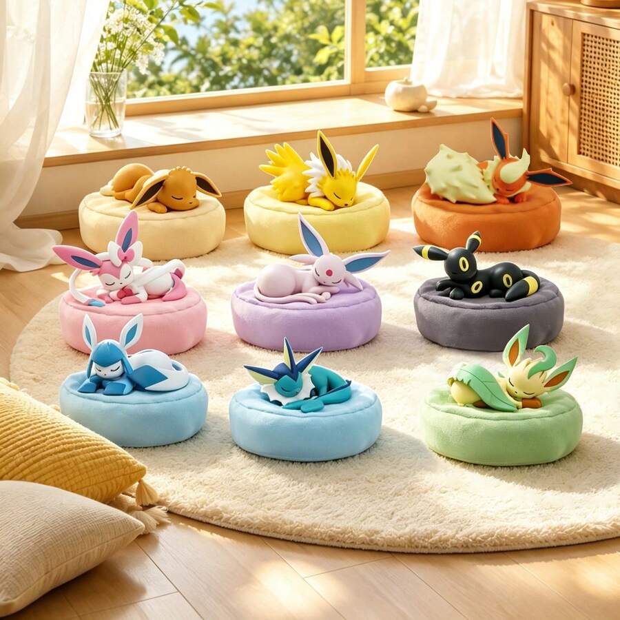 MINISO Pokemon Eevee Evolution Sleepy Character Ornament, Random 1 Style Sent For Desk Shelf Display, Birthday Christmas Gift - Random One - View 1